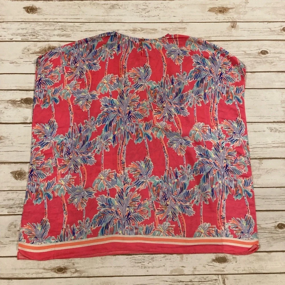 Lilly Pulitzer Girls Cover Up Caftan Tunic Nice Stems Flamingo Pink Youth Large